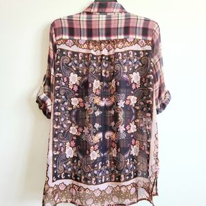 BAND OF GYPSIES Plaid Paisley Print Top Medium